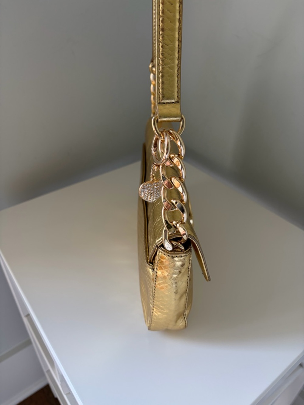 Michael Kors Metallic Gold Snake-Embossed Shoulder Bag with Charm - Picture 4 of 12